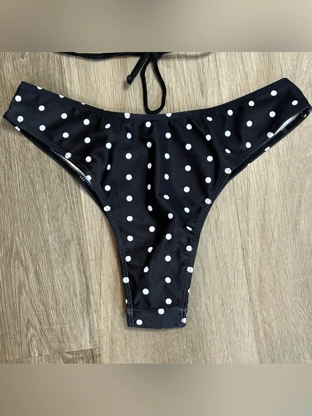 Black White Polka Dot Halter Triangle Bikini Set High Cut Thong Bottoms Size M